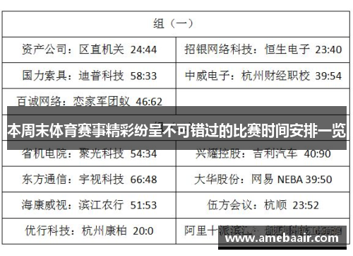 本周末体育赛事精彩纷呈不可错过的比赛时间安排一览